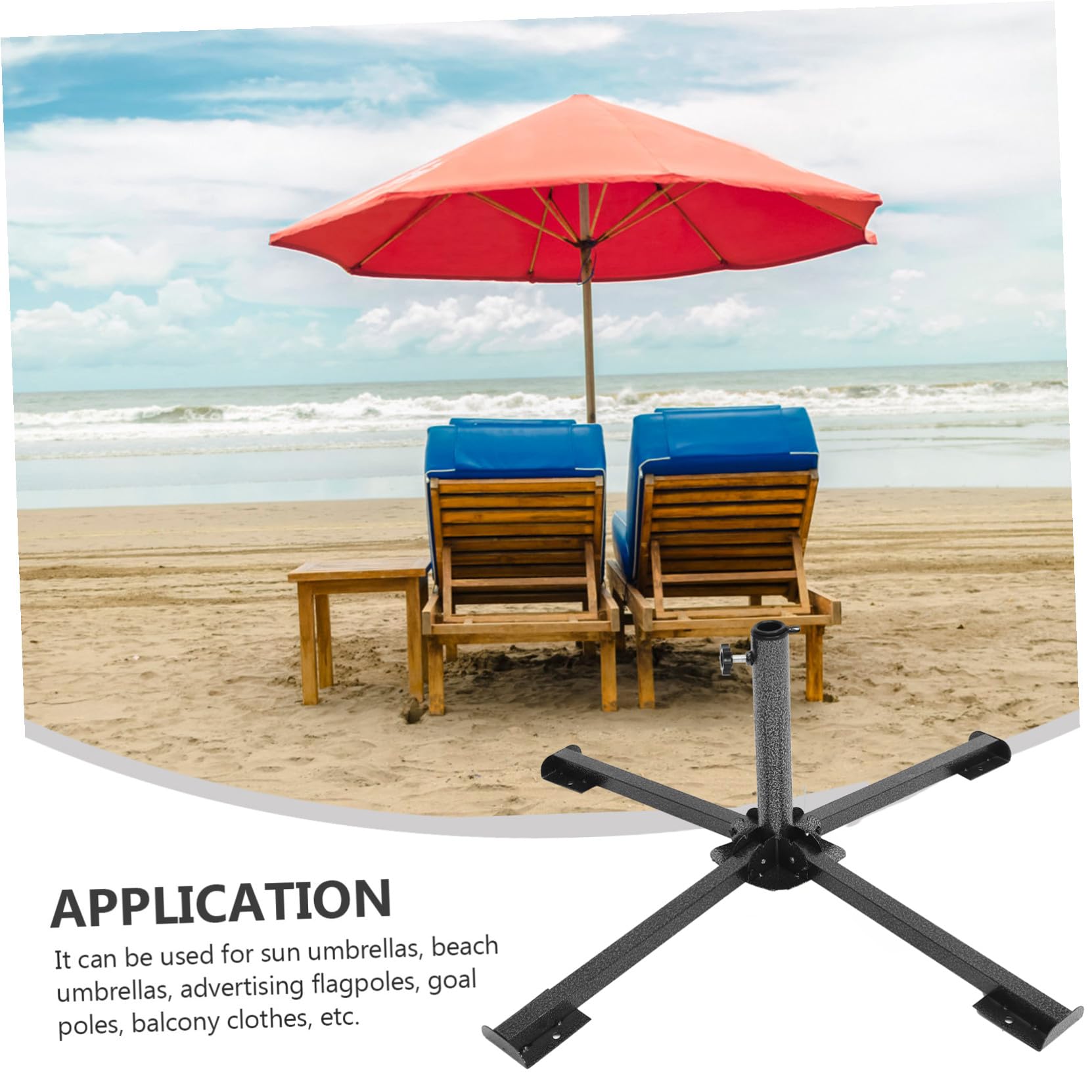 SUPVOX Base Portaombrelli in Ferro Nero a 4 Piedi Pieghevole, Supporto per Ombrellone da Spiaggia Leggero e Stabile per Giardino e Vacanze Estive
