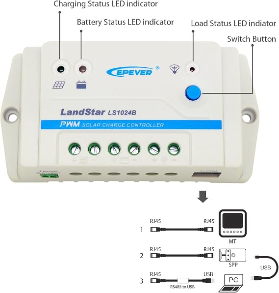 EPEVER Solar Charge Controller 10A PWM Solar Panel Charge Controller Regulator 12/24V Auto Work for Sealed, Gel, Flooded and User Type (LS1024B)