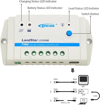EPEVER Solar Charge Controller 10A PWM Solar Panel Charge Controller Regulator 12/24V Auto Work for Sealed, Gel, Flooded and User Type (LS1024B)