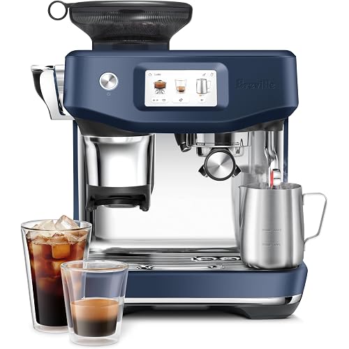 Breville BES881DBL Barista Touch Impress, Damson Blue | Enjoy cold extraction functionality for cold brew beverages with this semi-automatic espresso machine with built-in grinder
