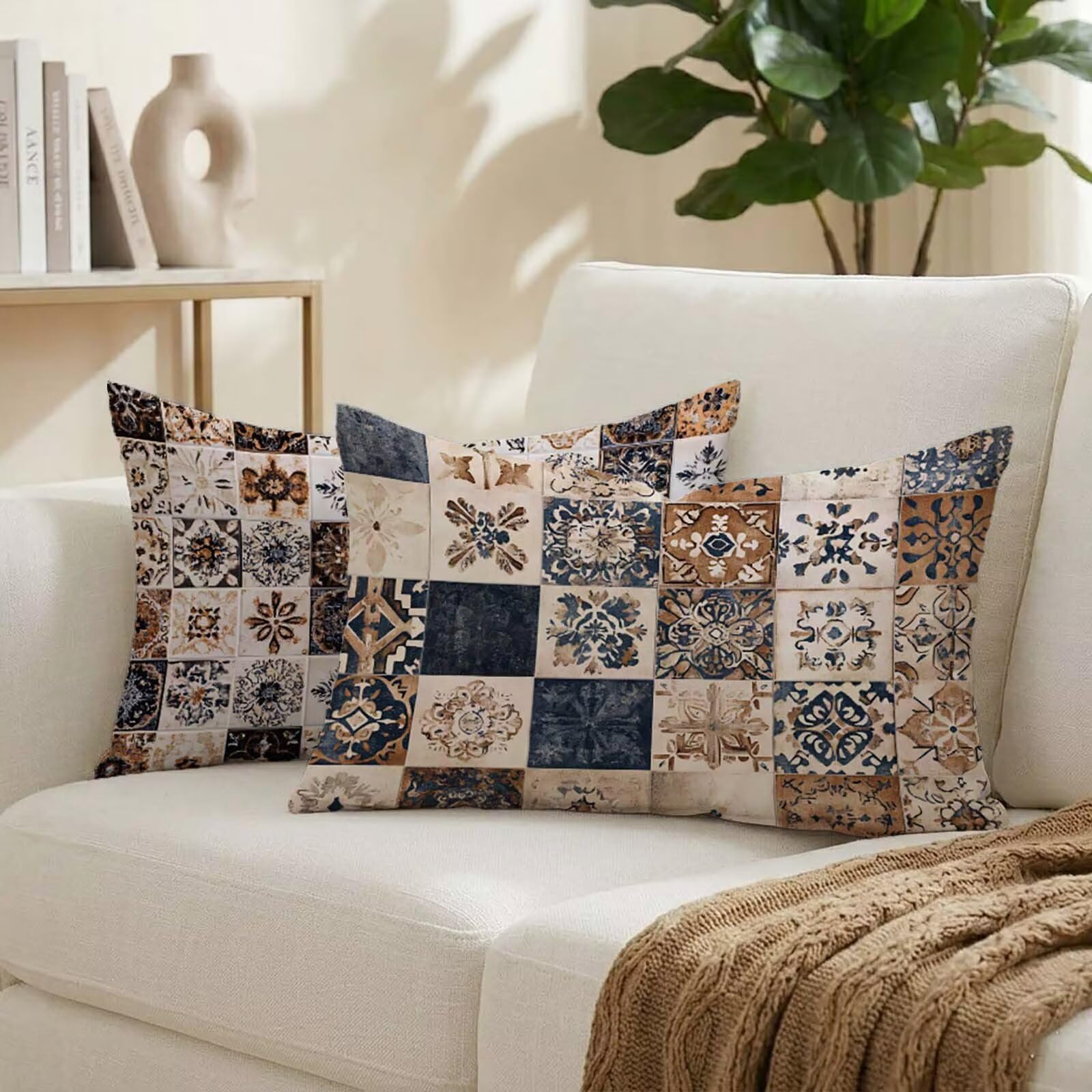 Coussin exterieur impermeable rectangulaire 50x80 decoration maison motif boheme
