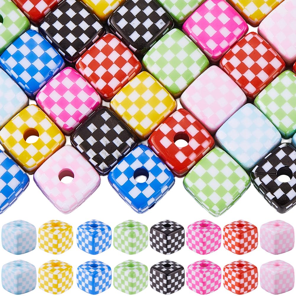 Perles carrées colorées à carreaux SUNNYCLUE pour création bijoux, lot de 48 cubes en tartan