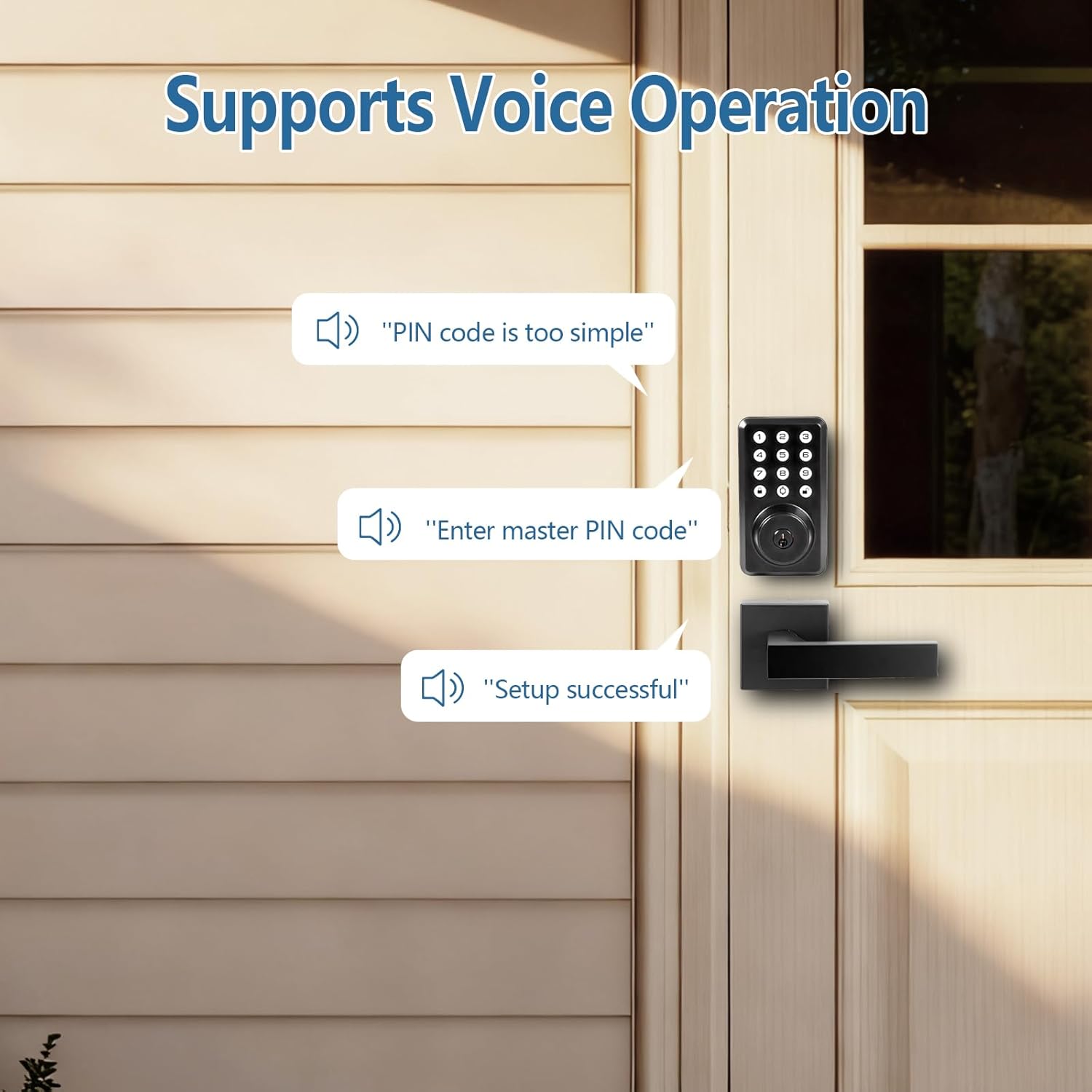 Front Door Handle and Deadbolt Set, Keyless Entry Door Lock Deadbolt with Doorbell, Electronic Keypad, Voice Prompt, Auto Lock, Anti-Peeping Password, Digital Code Door Lock, Matte Black