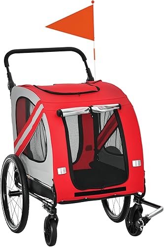 Miniatura 11 de Aosom Remolque de bicicleta para mascotas 2 en 1 para perros pequeños, cochecito de bicicleta de visibilidad en carretera, resistente a la