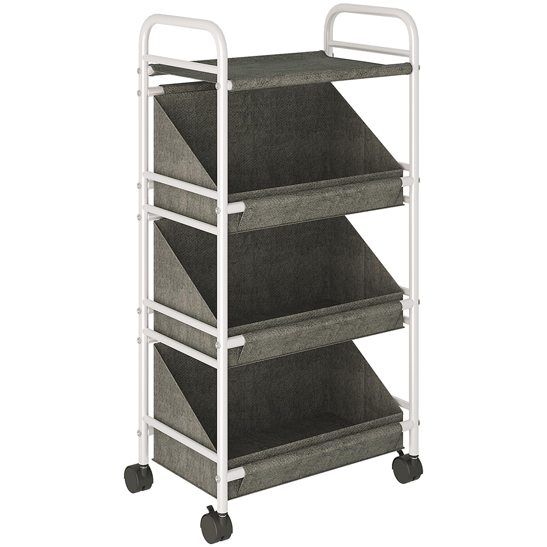 Buzowruil Utility Rolling Fabric Storage Rack Trolley Toy Cart Trolley with 3 Large Storage Boxes?Wheels, Suitable for Bedroom, Living Room, Entryway, Grey
