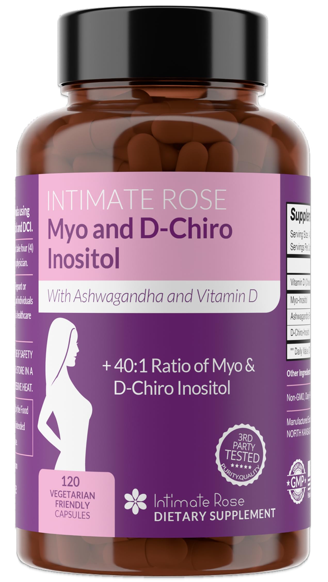 Intimate Rose Myo-Inositol & D-Chiro Inositol Supplement for Women - Hormone Balance & Ovarian Support for Women - Ideal 40:1 Ratio, Vitamin D3 + Ashwagandha