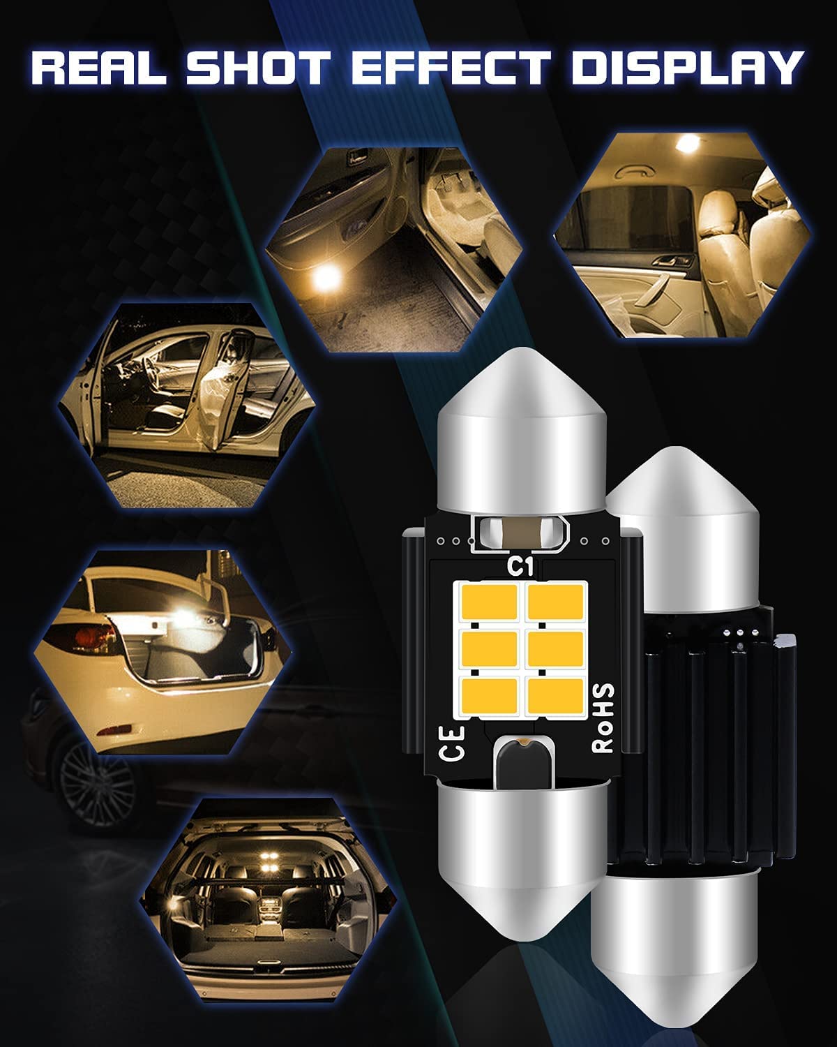 DEFVNSY Xenon Festoon LED Lampen – 41 Mm, 6x 3020 SMD, Warm Wit 3000K, 400 Lumen, Canbus Foutloos, 12V-24V, Set Van 6