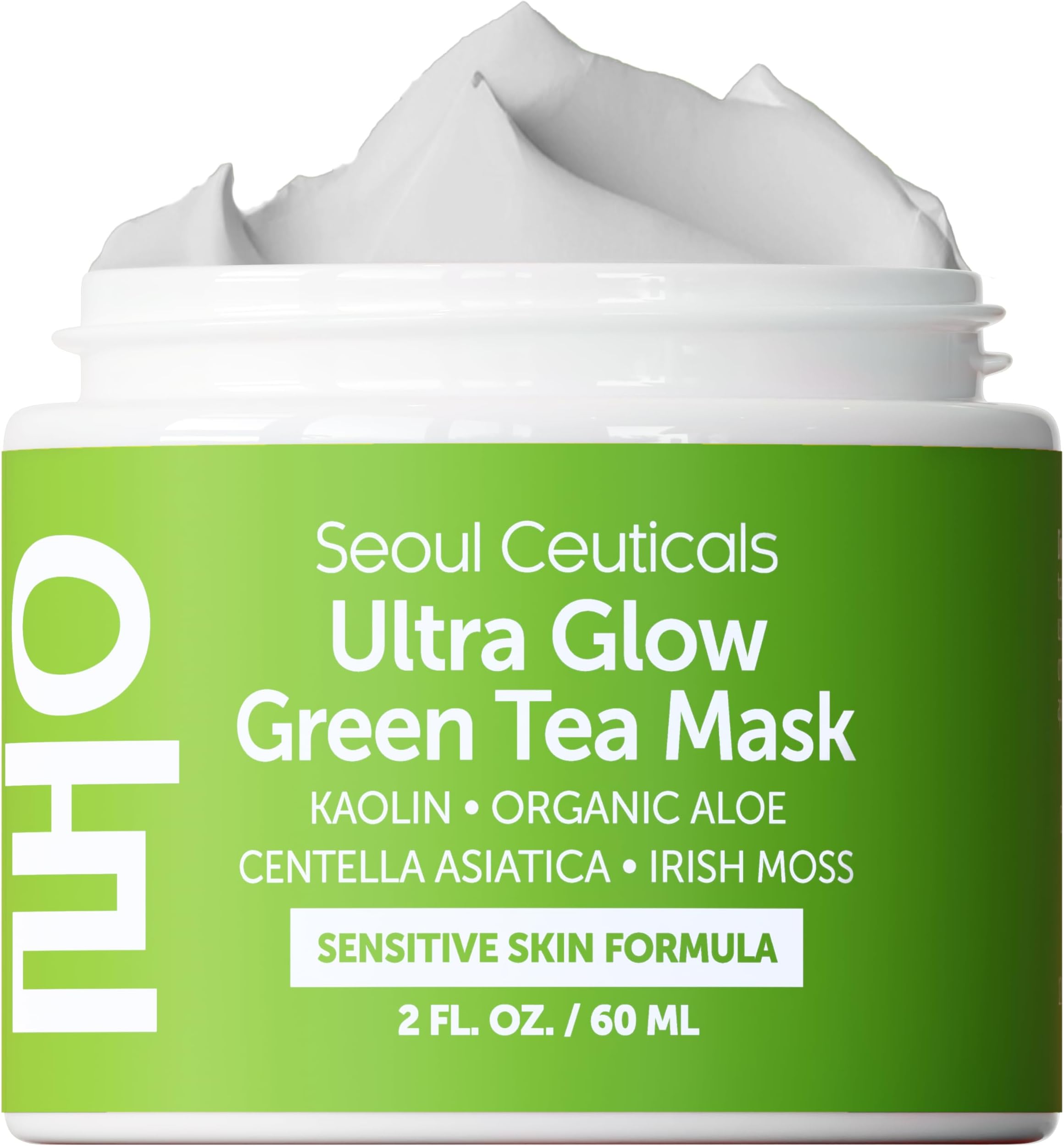 SeoulCeuticals Korean Skin Care Face Mask for Sensitive Skin - Korean Skincare Green Tea Wash Off Masks - K Beauty Face Masks - Aloe Vera Mask + Centella Asiatica Hydrating Facial Spa Mask 2oz