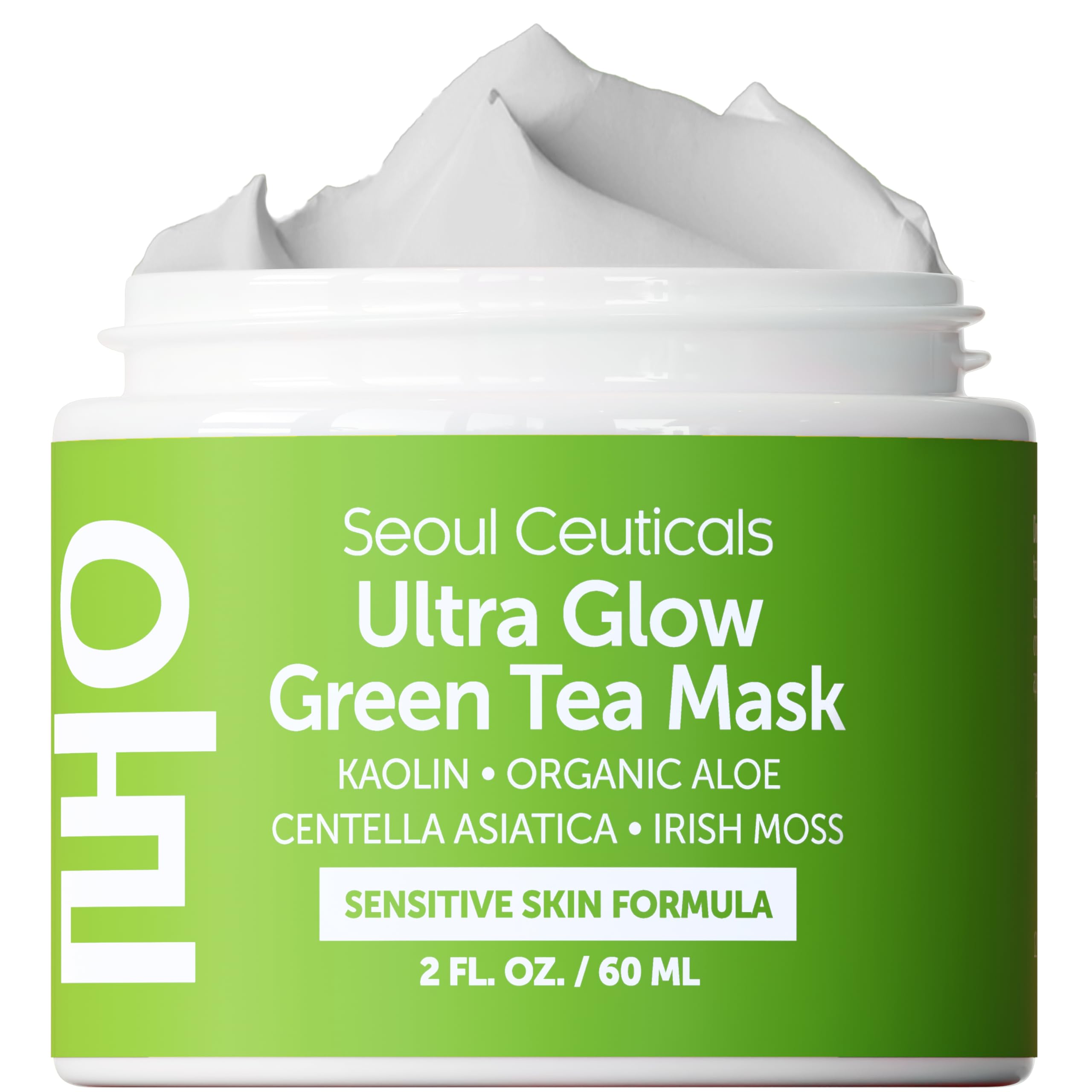 SeoulCeuticals Green Tea Mask - 60ml Korean Face Mask with Aloe Vera and Centella Asiatica - Hydrating Facial Spa Mask - Korean Mask for Glass Skin
