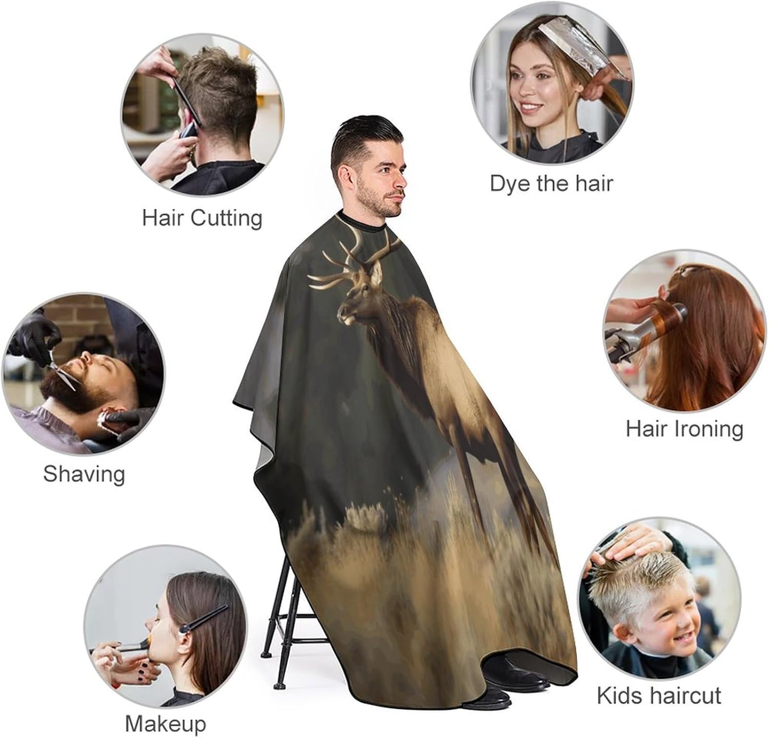 Bull Elk Apron for Women Men,Barber Cape with Adjustable Snap Closure,Hair Cutting Cape,66.9 X 56.7 Inches for Hair Dye, Comb-out, Styling, Shampoo