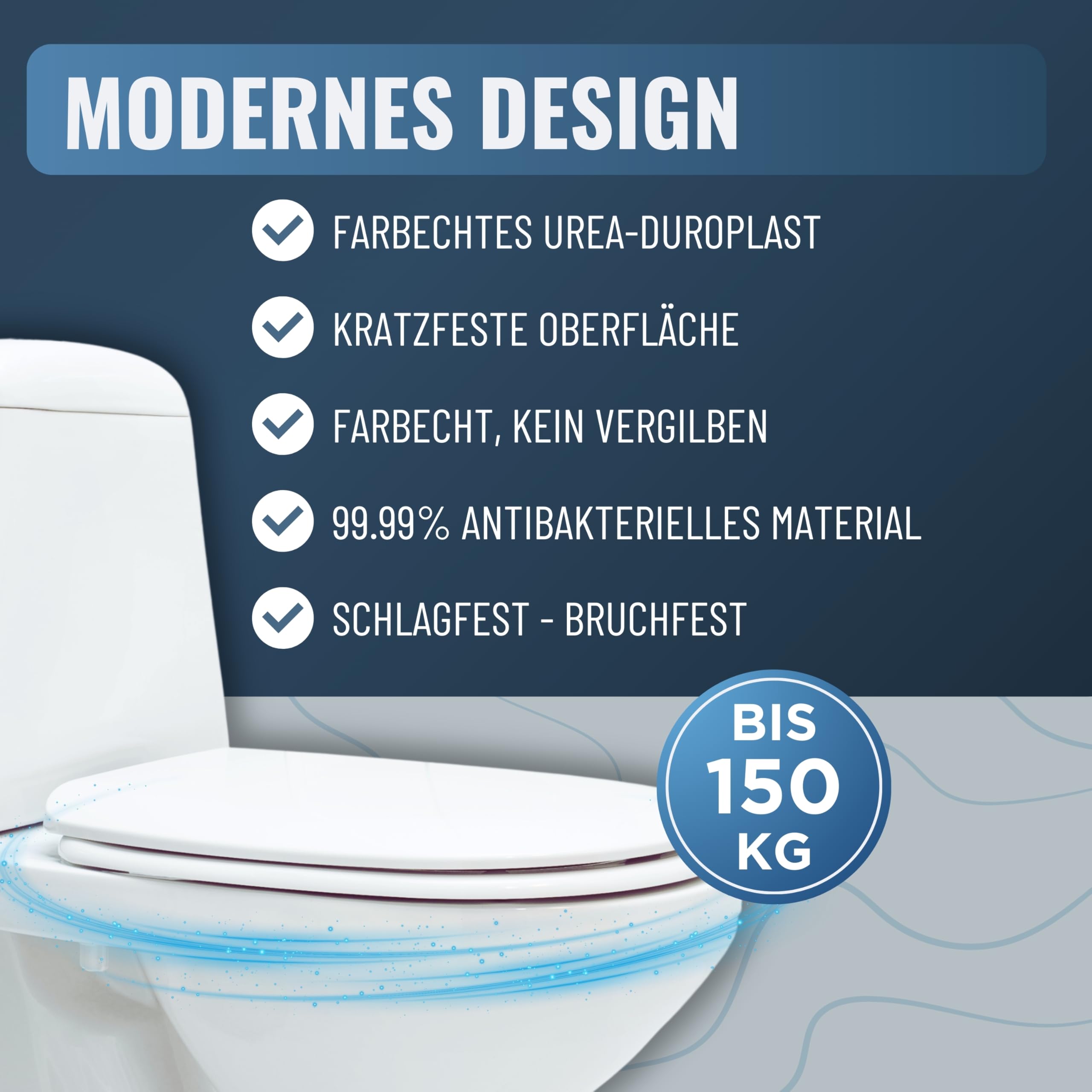 MEISTERWERK Toilettendeckel mit Absenkautomatik - WC Sitz mit 99,9% Antibakterieller Oberfläche - Toilettensitz mit Quick Release & Softclose Funktion Klodeckel - D-Form (Weiß)