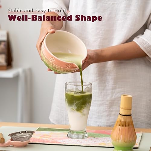 Miniatura 7 de Matcha Tea Set, 8 Pcs Japanese Matcha Kit with Cherry Blossom and Wave Design Ceramic Bowl, Bamboo Whisk, Whisk Holder, Scoop, Sifter, Brush, Matcha
