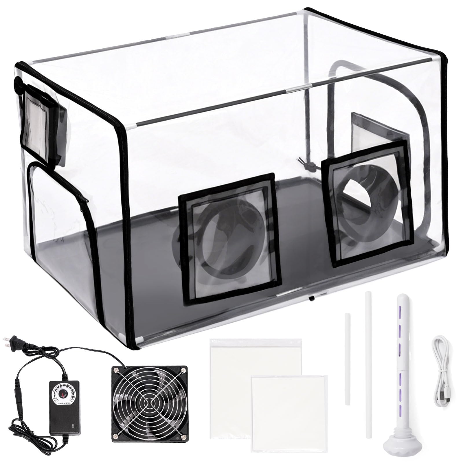 Kit de tienda de cultivo de hongos premium con humidificador y ventilador, invernadero interior de escritorio con flujo de aire filtrado, ventana ultra transparente sin arrugas para
