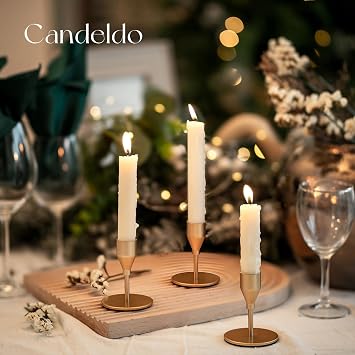 Gold Taper Candle Holders for Candlestick: Candeldo Christmas Candles Holder Bulk Table Centerpiece Set of 12 Metal Candles Stand Wedding Decor