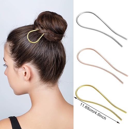 Miniatura 3 de Cindeer 13 piezas Tenedores en forma de U Metal Horquilla de pelo Estilo Francés Palillo de pelo Cáscara de tortuga Pin de metal para el pelo