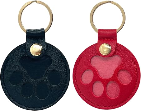 Personalized Pet Hair Keepsake Box for Dog, Pet Hair Storage Pouch Fur Memorial Keyring for Pet Commemorative,Dog Cat Paw Shape Leather Keychain Pendant Black & Red Paw