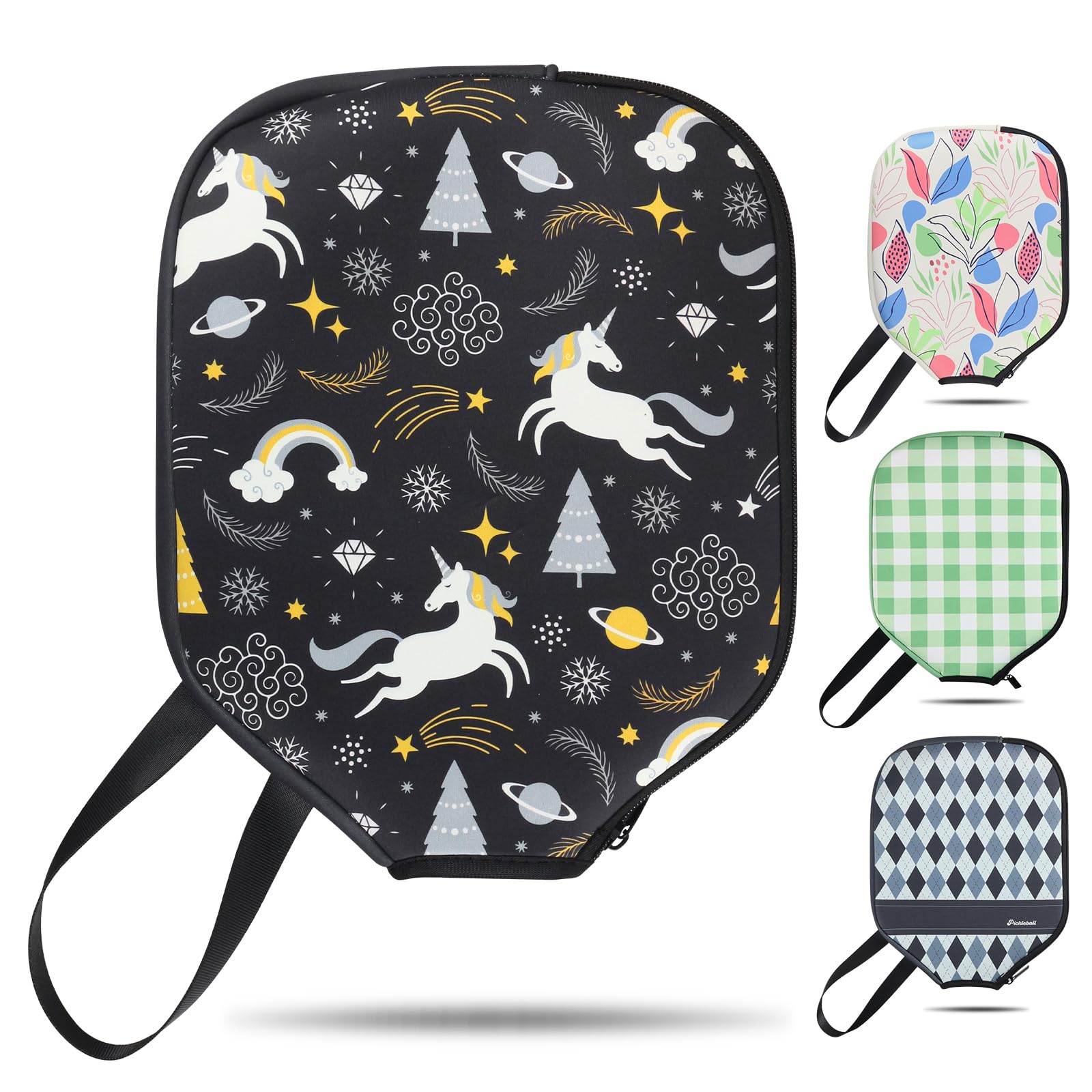 Amoswiz Pickleball Paddle Cover, Neoprene Racket Sleeve with Zipper, 11.8" * 9.05" Soft & Durable Pickleball Paddle Protection Cover Black