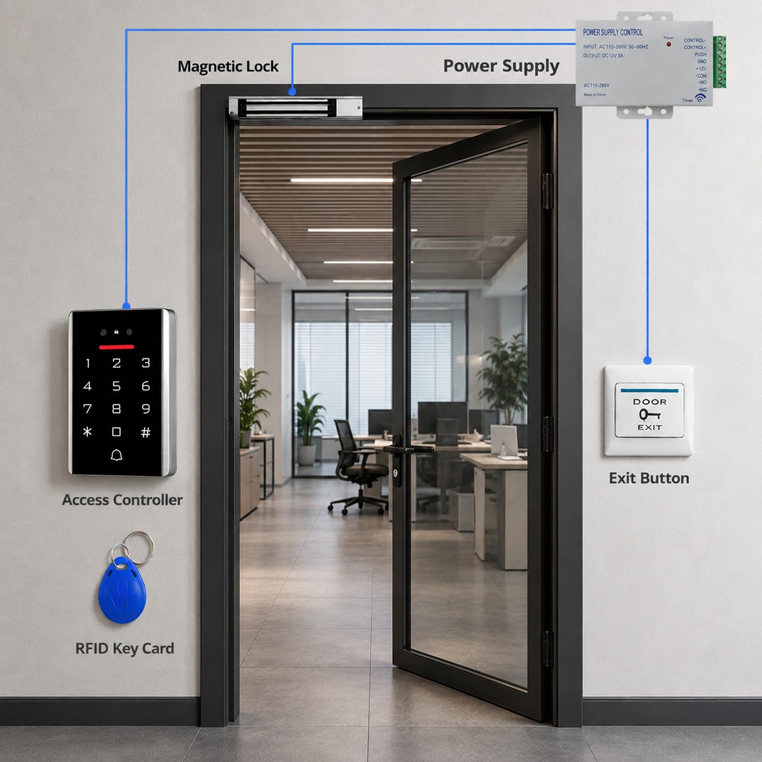 Contrôle d’Accès WiFi TUYA avec Reconnaissance Faciale pour Porte et Portail, Clavier à Code RFID 125kHz + 10 Badges ID, IP68 Métal, WG26/WG34, APP + PIN + Badge, Appartement Bureau Boutique (3D1)