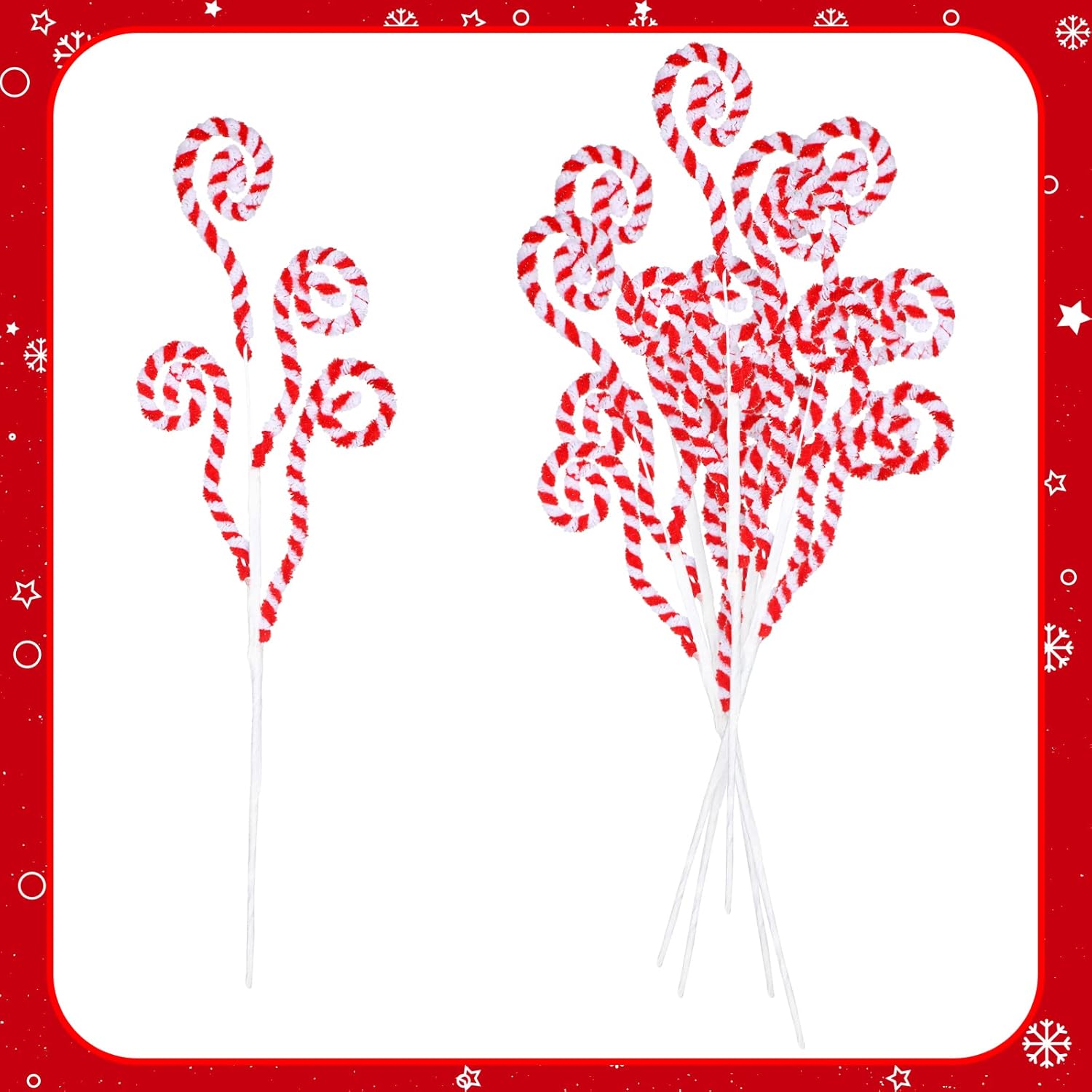 Gerrii 6 Pcs Red and White Candy Cane Christmas Decoration 16" Tree Pick Peppermint Christmas Ornament Xmas Tree Topper Woolen Curly Lollipop Pick Spray for Holiday Party Vase Wreath Garland - Image 3