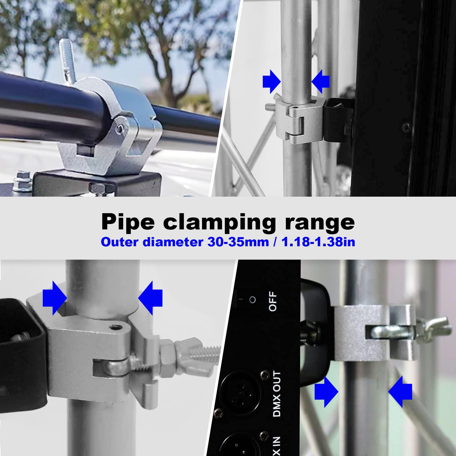 4 Stück Truss O Clamp, 30-35mm Bühnenbeleuchtung Halterung Traversen Klammern Aluminium Truss Haken für Bühnenlichter Hanging Bracket 80KG Ladekapazität (Silber)