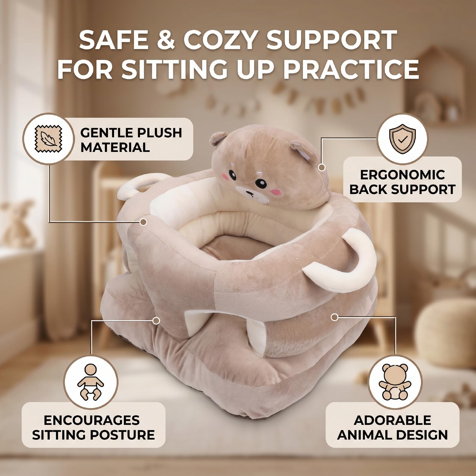 CHICIRIS Divano per Bambini Simpatico Peluche Cartoon Animal Sedia di Supporto per la Schiena per Neonati e Bambini Piccoli Materiale Morbido Peluche (Orsa)