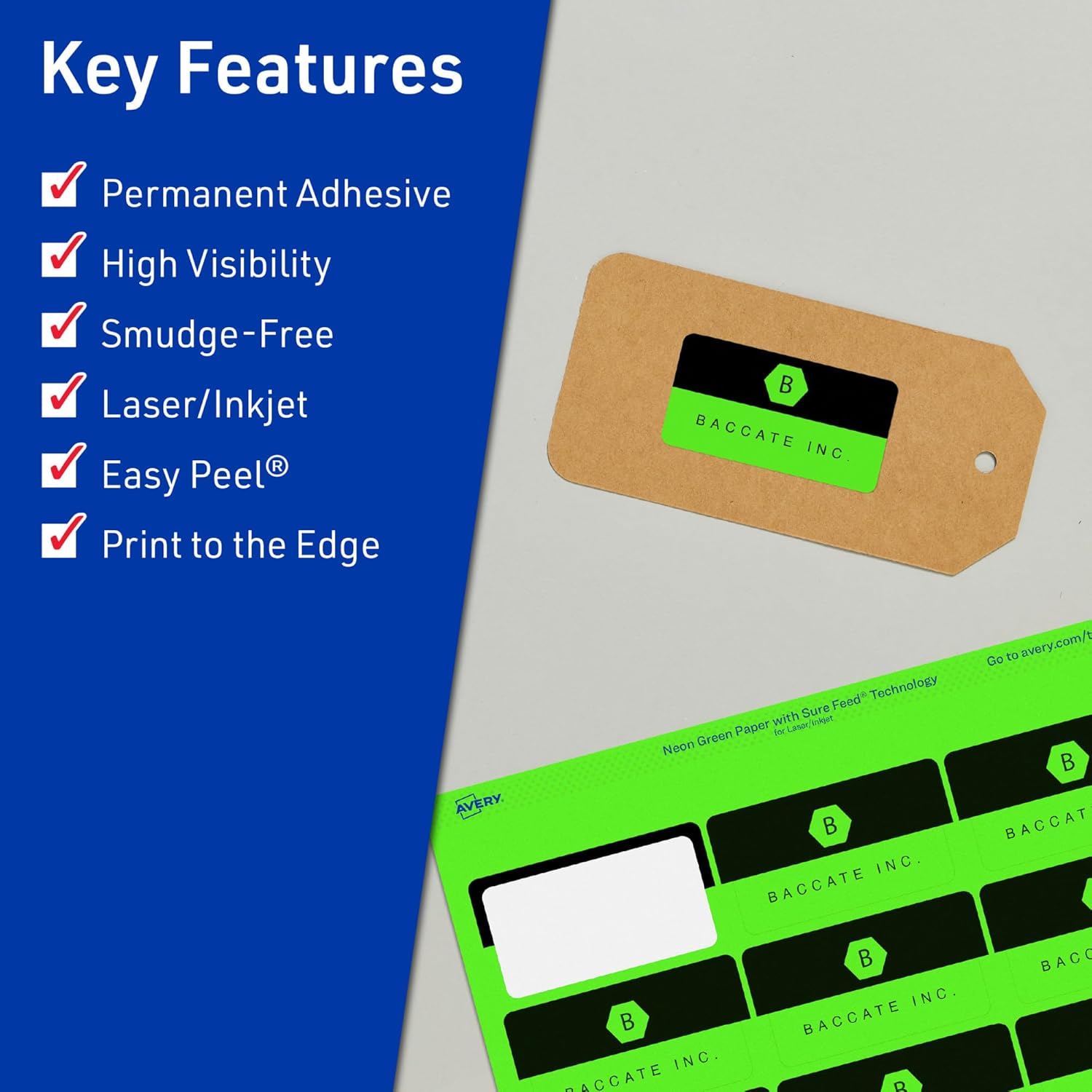 Avery Printable Rectangle Labels, Sure Feed Technology, 1-1/2" x 2-3/4", Neon Green Labels, Print-to-The-Edge, Laser/Inkjet Printable, 800 Total, Great for Mailing