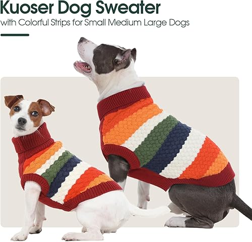 Miniatura 10 de Kuoser Suéter para perro, suéter de punto trenzado para mascotas, ropa cálida para cachorros, ropa cálida de cuello alto para perros, ropa de punto
