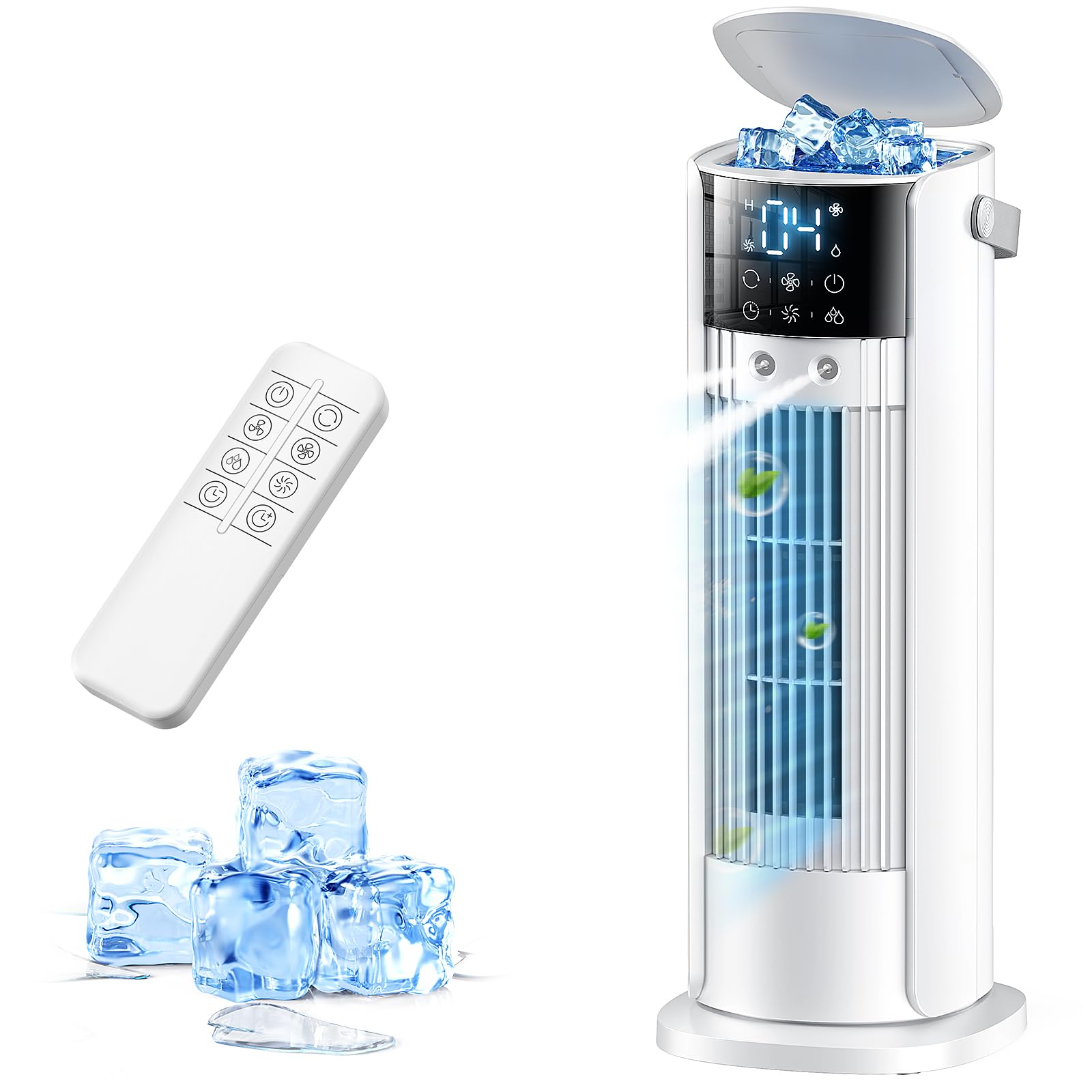 Klimaanlage Mobil, 4-In-1 Luftkühler mit Wasserkühlung, Klimaanlage Ohne Abluftschlauch, Tanque de 900ml, 3 Gebläsestufen, LED-Display, Mini Klimaanlage mit Luftbefeuchter (Cremeweiß)