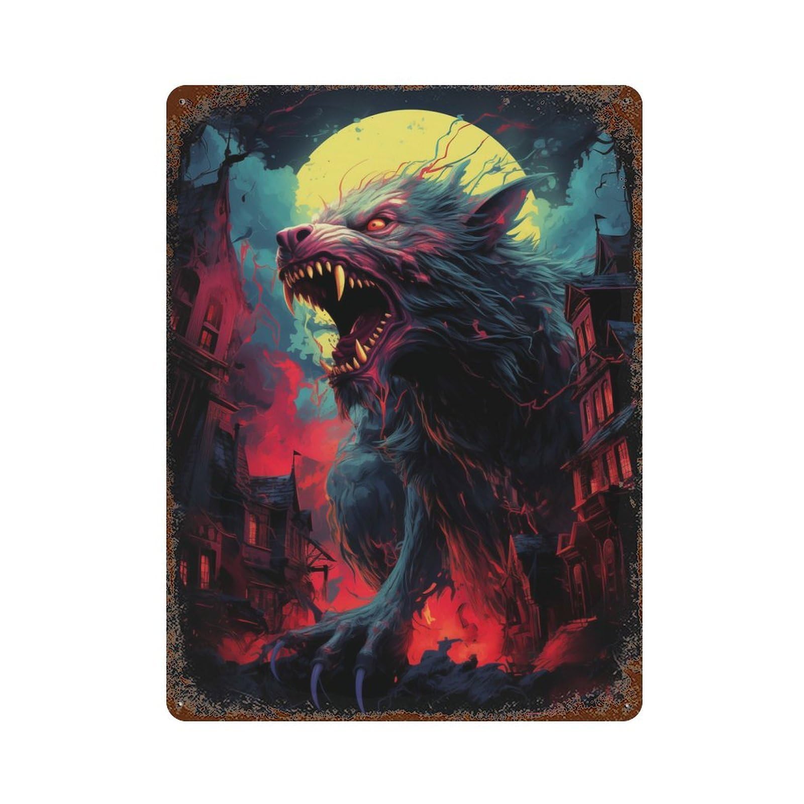 Wolf of Saint Luna Rusty Metal Tin Sign 15.7"x11.8", Ideal for Farmhouse, Kitchen And Entryway Decor
