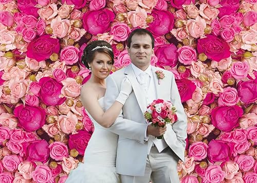 Miniatura 10 de Fondo de pared de rosas rojas y rosadas, para fiesta de té, flores, fotografía, telón de fondo para niñas, princesa, cumpleaños, baby shower, boda,