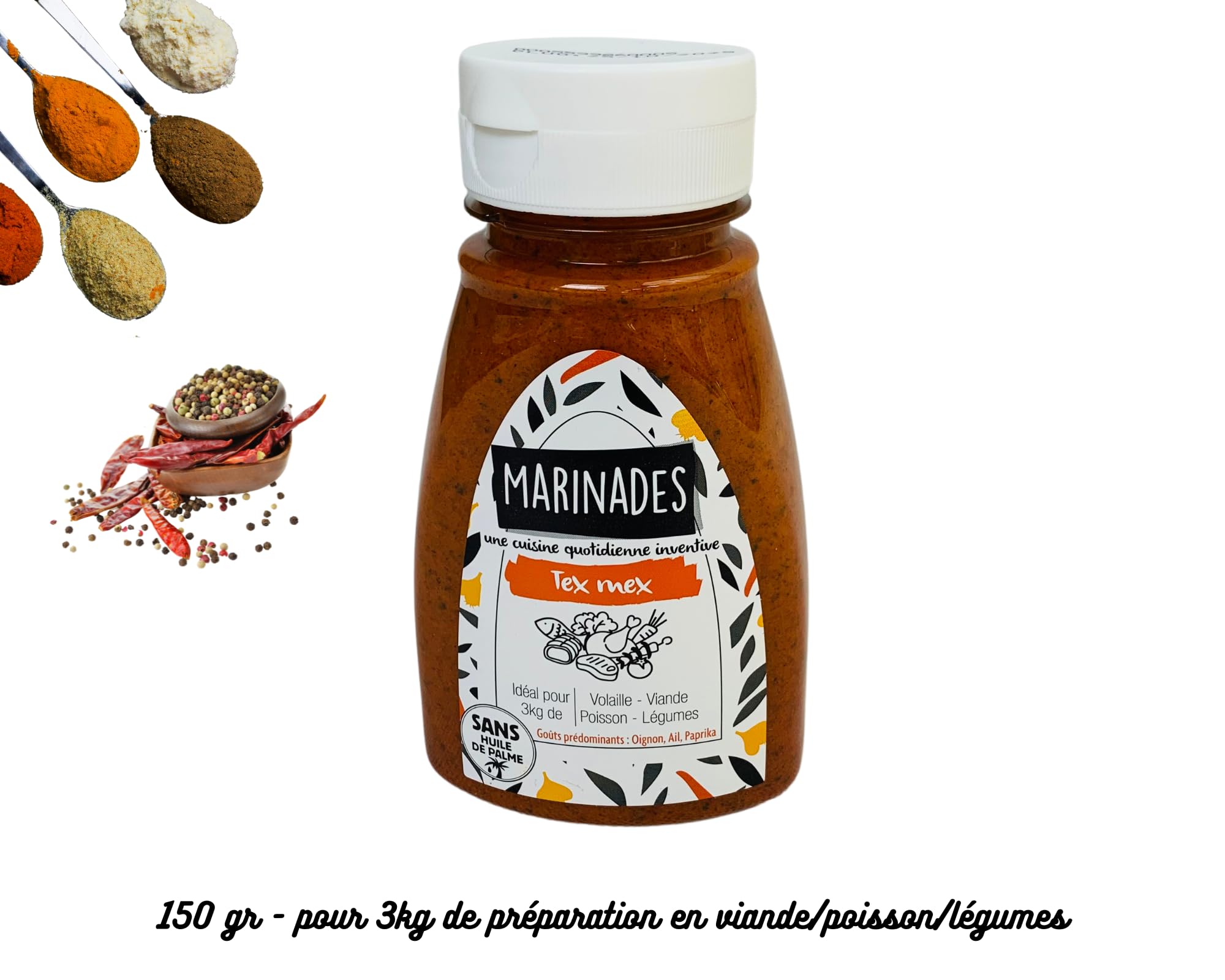 Sauce marinade prête à l'emploi à base d'huile pot de 150g pour 3kg de préparation (tex mex) - 2