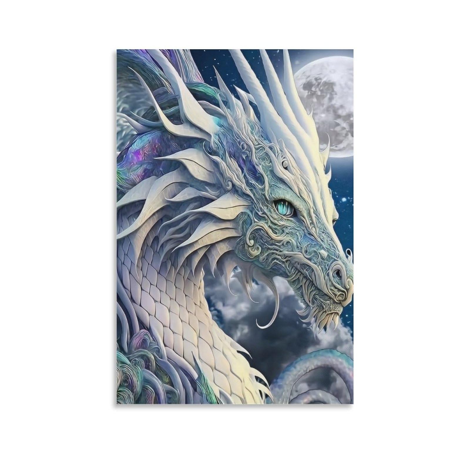 DHBANEIOK Fantasy Dragon Moon Poster Artwork Giclee Canvas Prints Modern Canvas Wall Art Picture Wall Hanging for Bathroom Wall Decor 08x12inch(20x30cm)
