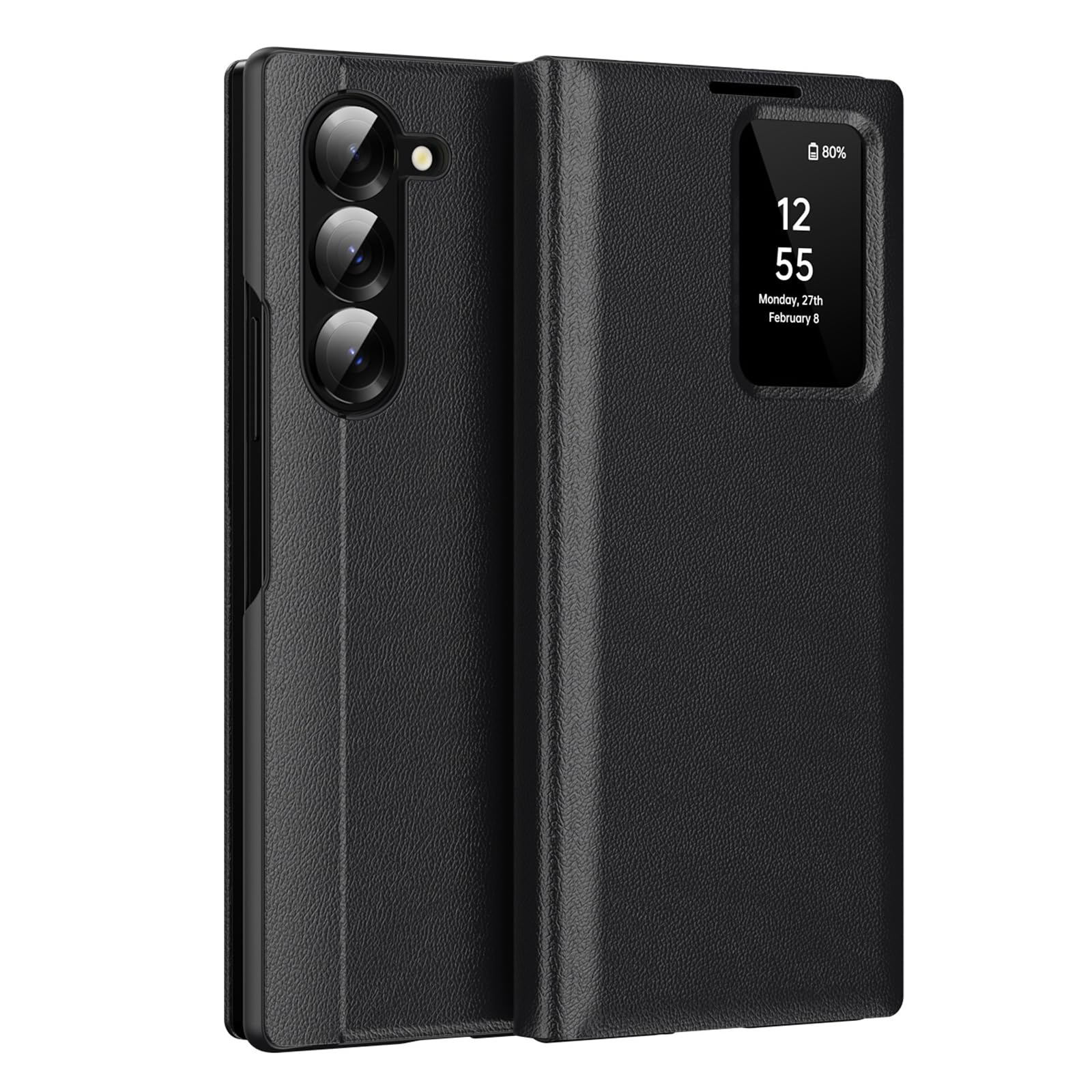Ribaltabile Cover per Samsung Galaxy Z Fold 8 Ultra, Finestra Intelligente | Sottile Lusso Affari Pelle Custodia con Porta Carte e Funzione di Supporto Caso,Nero,Fold 8 Ultra