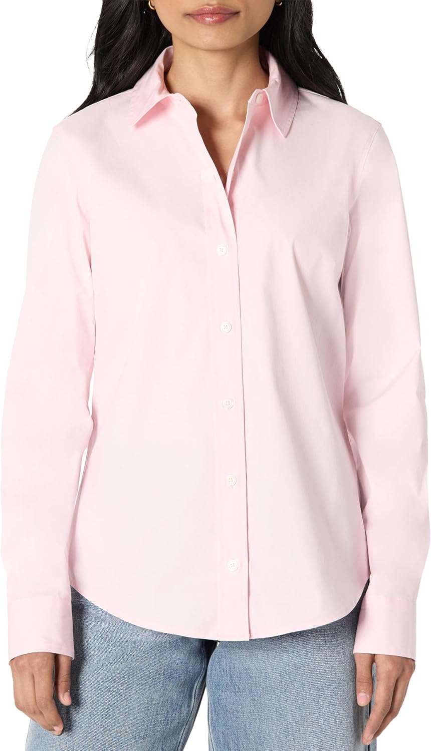Amazon Essentials Women's Regular-Fit Stretch Poplin Button-Up Dress Shirt