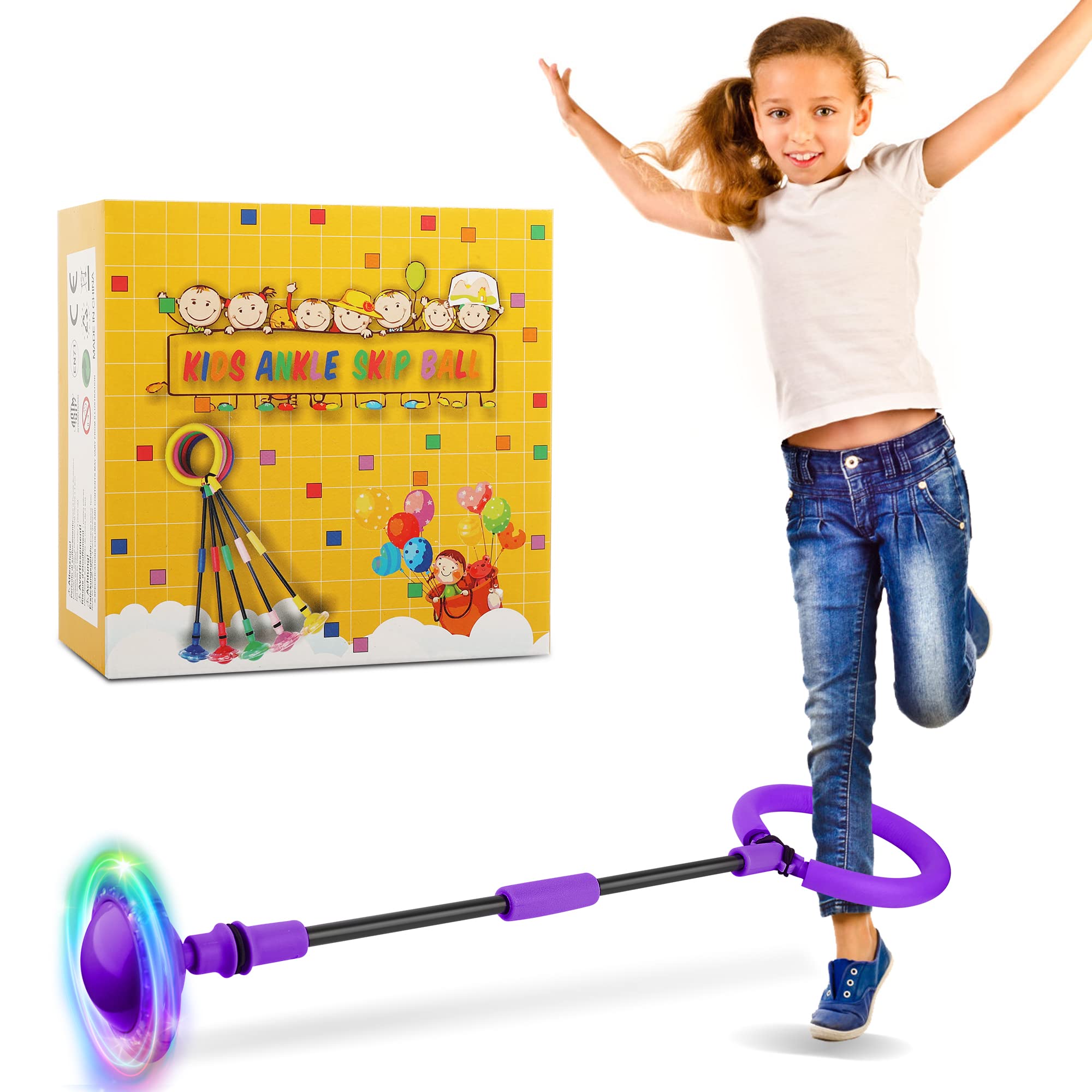 Ankle Skip Ball for Kids, Foldable Colorful Light Flash Wheel Skip It Ball for Kids, Adults, Indoor/Outdoor Game Toys for Kids & Adults, Gift for Boys, Girls Ages 5 6 7 8 9 10 11 12 Years Old (Color May Vary)