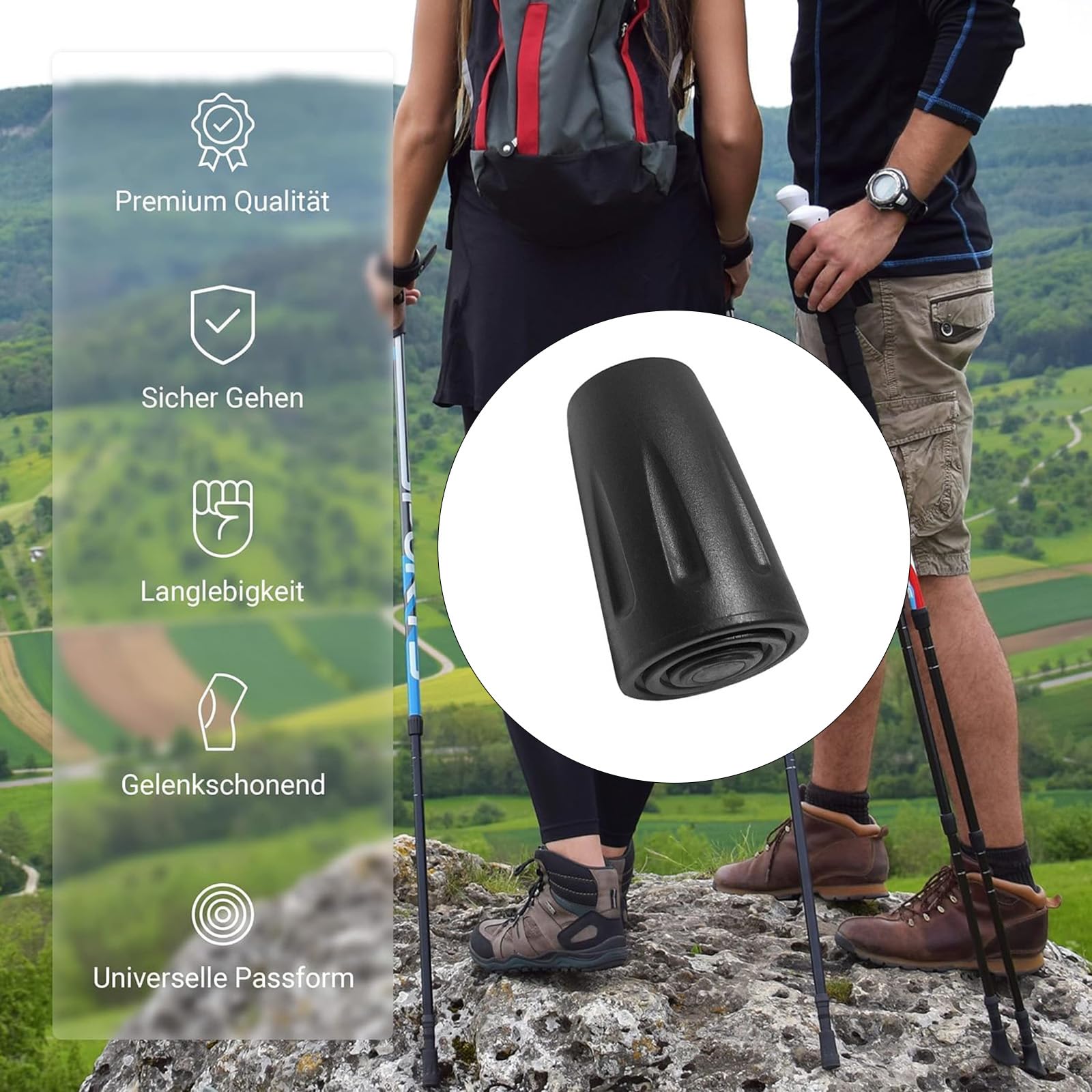 Gommini in Gomma per Bastoncini da Trekking - Anti-Rumore & Anti-Scivolo | Protezione Universale per Trekking e Anziani