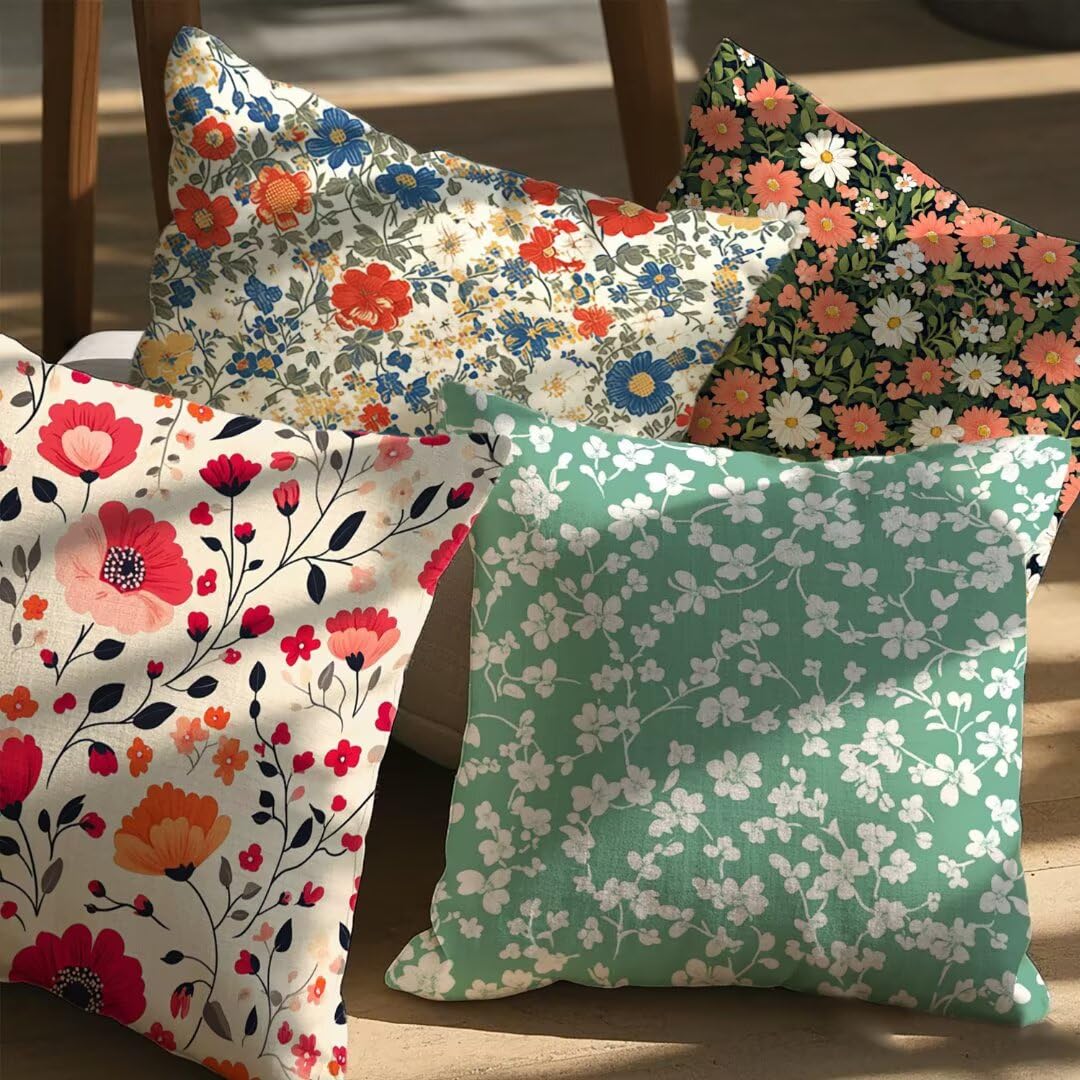 Fundas Cojines 55x55 cm Exterior Cojines Floral Fundas de Almohada Juego de 4, Cuadrados Funda Cojin Primavera Almohadas con Cremallera Invisible, Sofa Cama Decorativos para Hogar, Jardín, Salón Ym503
