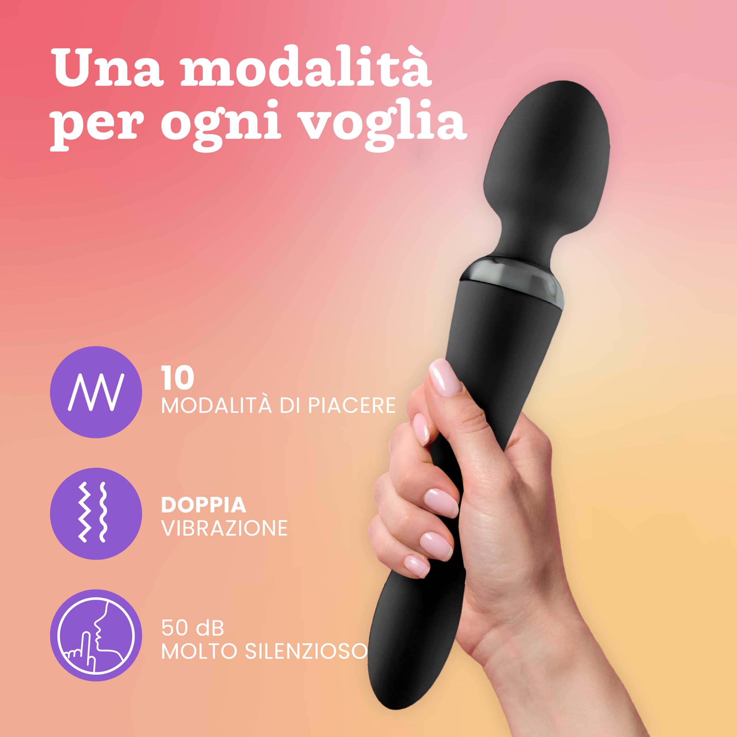 Vibratore Doppio di Oliver James – Wand Massaggiante e Dildo Vibrante con 10 Modalità di Piacere, in Silicone Resistente all’Acqua, Giocattoli Sessuali per Coppie e Donne (Nero)