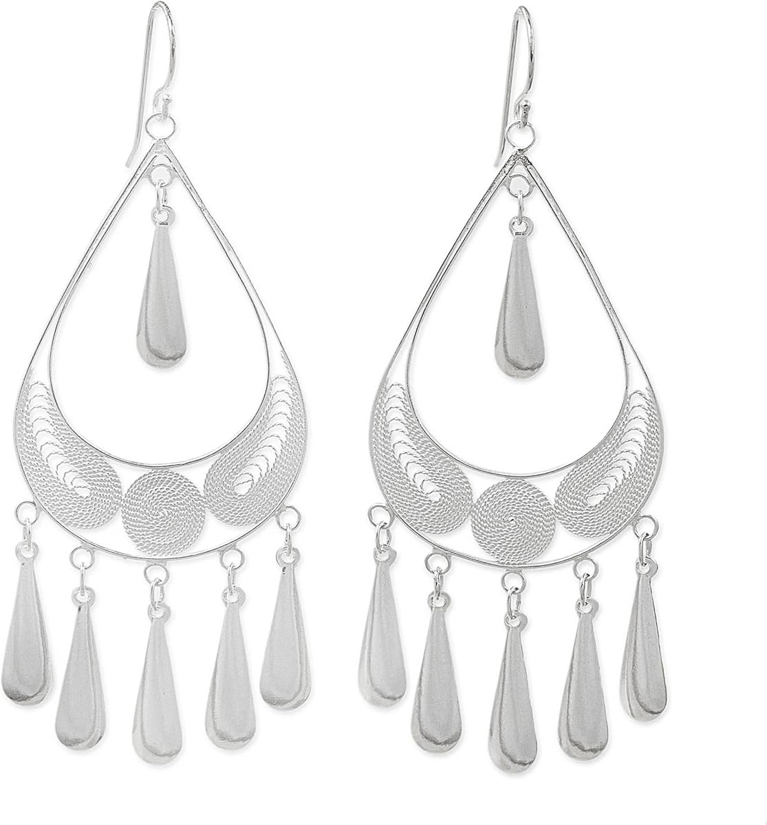 NOVICA Artisan Handmade Sterling Silver Filigree Earrings Chandelier Statement Thailand [3 in L x 1.2 in W] 'Mystic Rain'