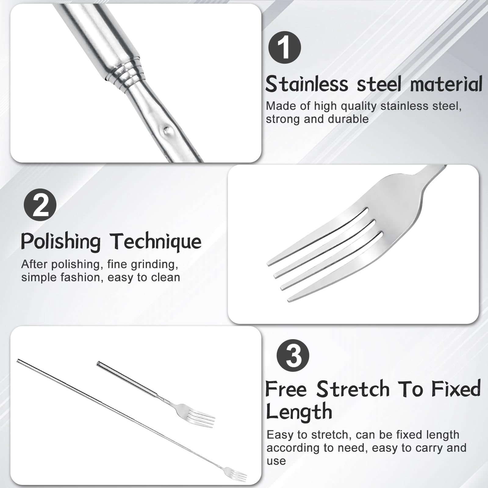 Forchetta Telescopica, 2 pz 64,6 CM in acciaio inox lunga telescopio forcella allungabile forchetta da barbecue manico lungo forchetta per Tostatura Barbecue Cena Frutta Dessert