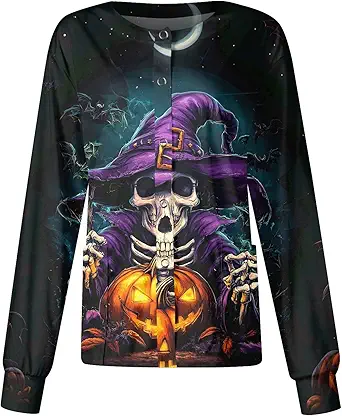Printed Scrub Jackets for Woman Print Long Sleeve Plus Size Womens Scrubs for Women Nursing Jacket with Pockets