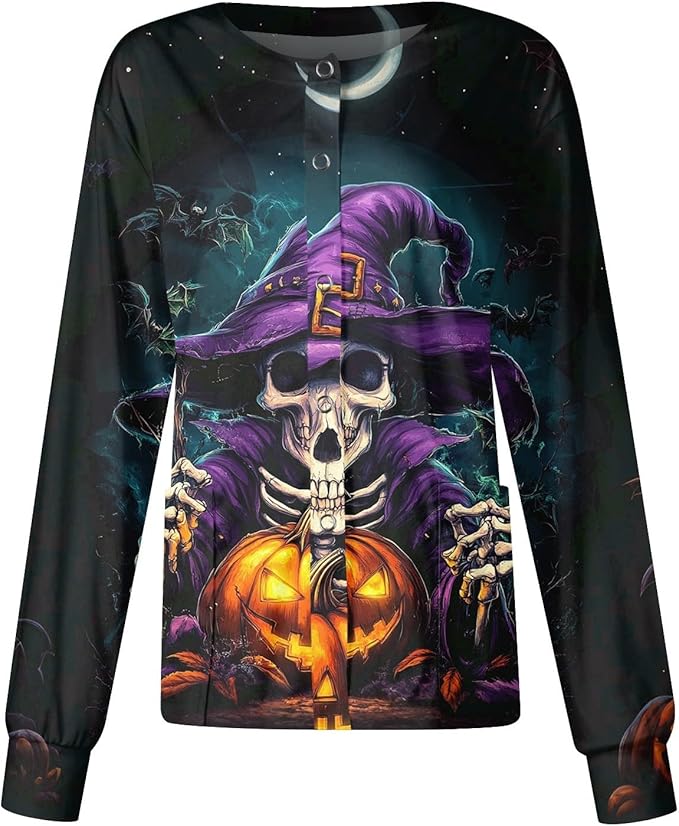 Printed Scrub Jackets for Woman Print Long Sleeve Plus Size Womens Scrubs for Women Nursing Jacket with Pockets