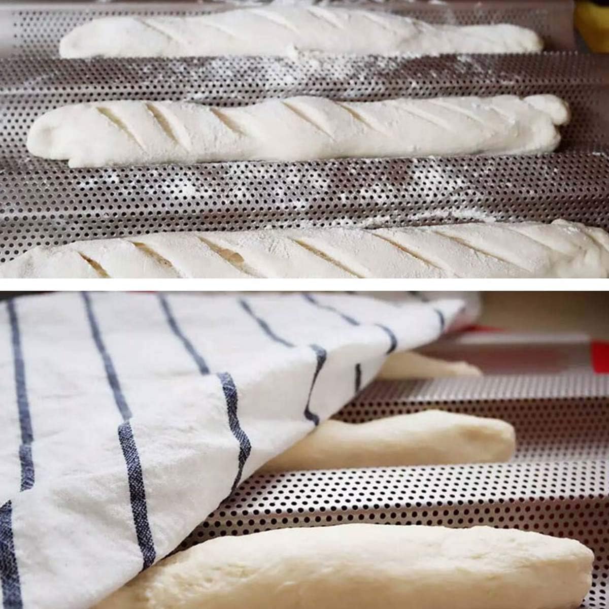 CANDeal Non-Stick Baguette Baking Pan,Thick French Bread Loaf Tray for 3 Perfectly Baked Baguettes,Perforated Golden Baguette Bake Pan for Oven Baking (15x9x1 inch)
