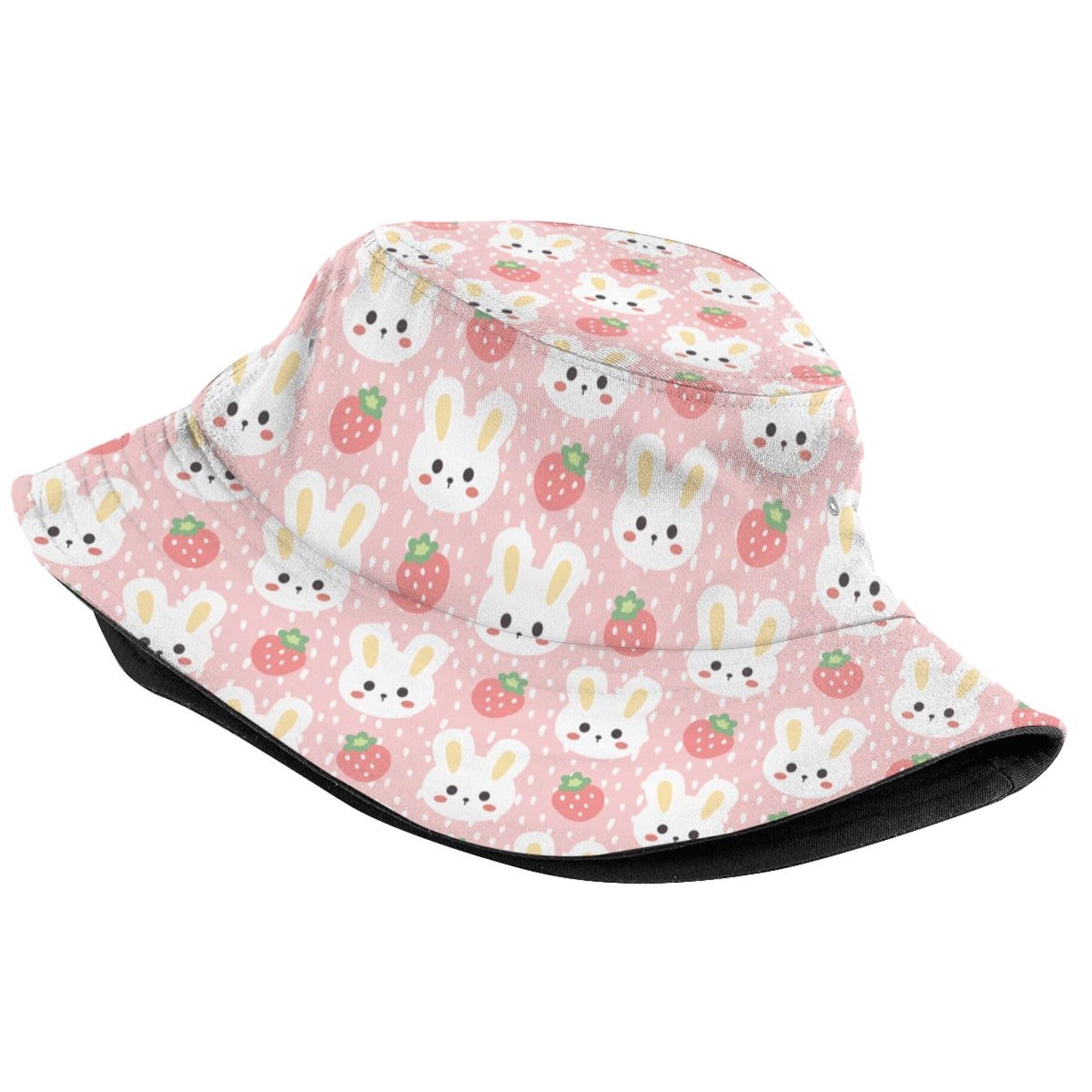KKRMTUG Cute Easter Bucket Hat for Women Men Easter Bunny and Strawberry Hats Outdoor Travel Beach Hiking Fisherman Caps