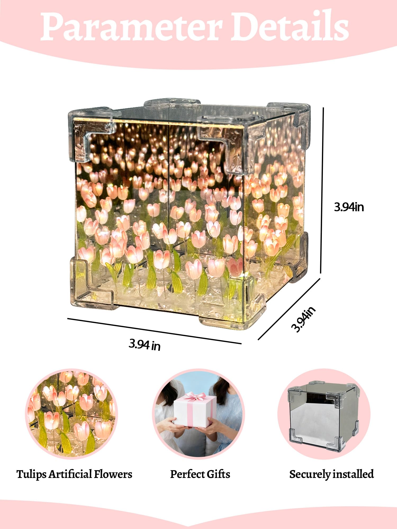 WULCFCH Tulip Night Light, LED Infinity Mirror Lamp Tulipanes DIY