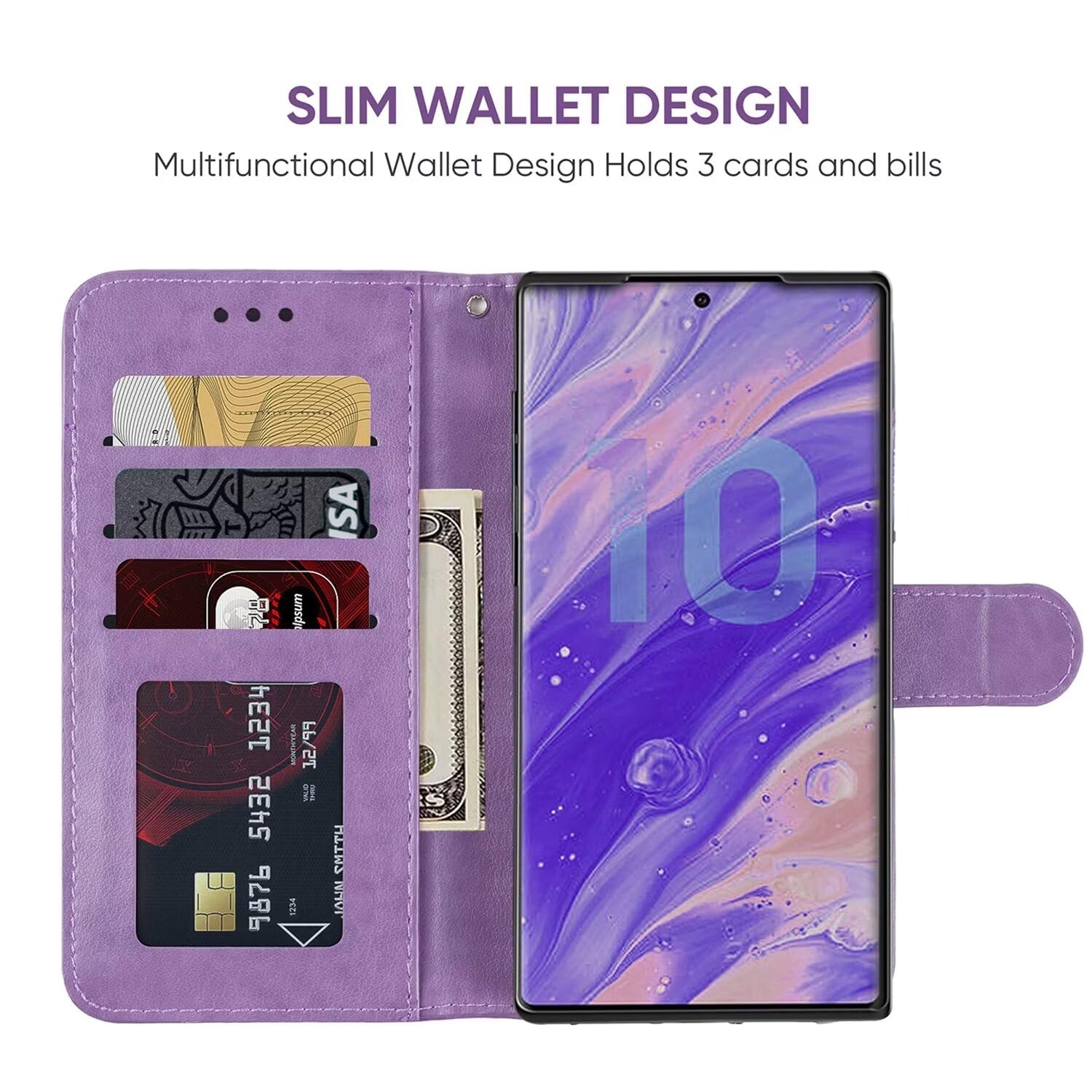 Vavies Case for Galaxy Note 10 Plus Case, Samsung Note 10+ 5G SM-N975U Wallet Case with Tempered Glass Screen Protector, Leather Flip Credit Card Holder Stand Cover for Samsung Galaxy Note 10+ Purple