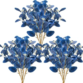 GTIDEA 15PCS Artificial Blue Eucalyptus Stems Faux Greenery Stems with Seeds Blue Eucalyptus Leaves Fake Plants for Summer Floral Arrangement Home Indoor Vase Kitchen Wedding Party Decor 20.5"