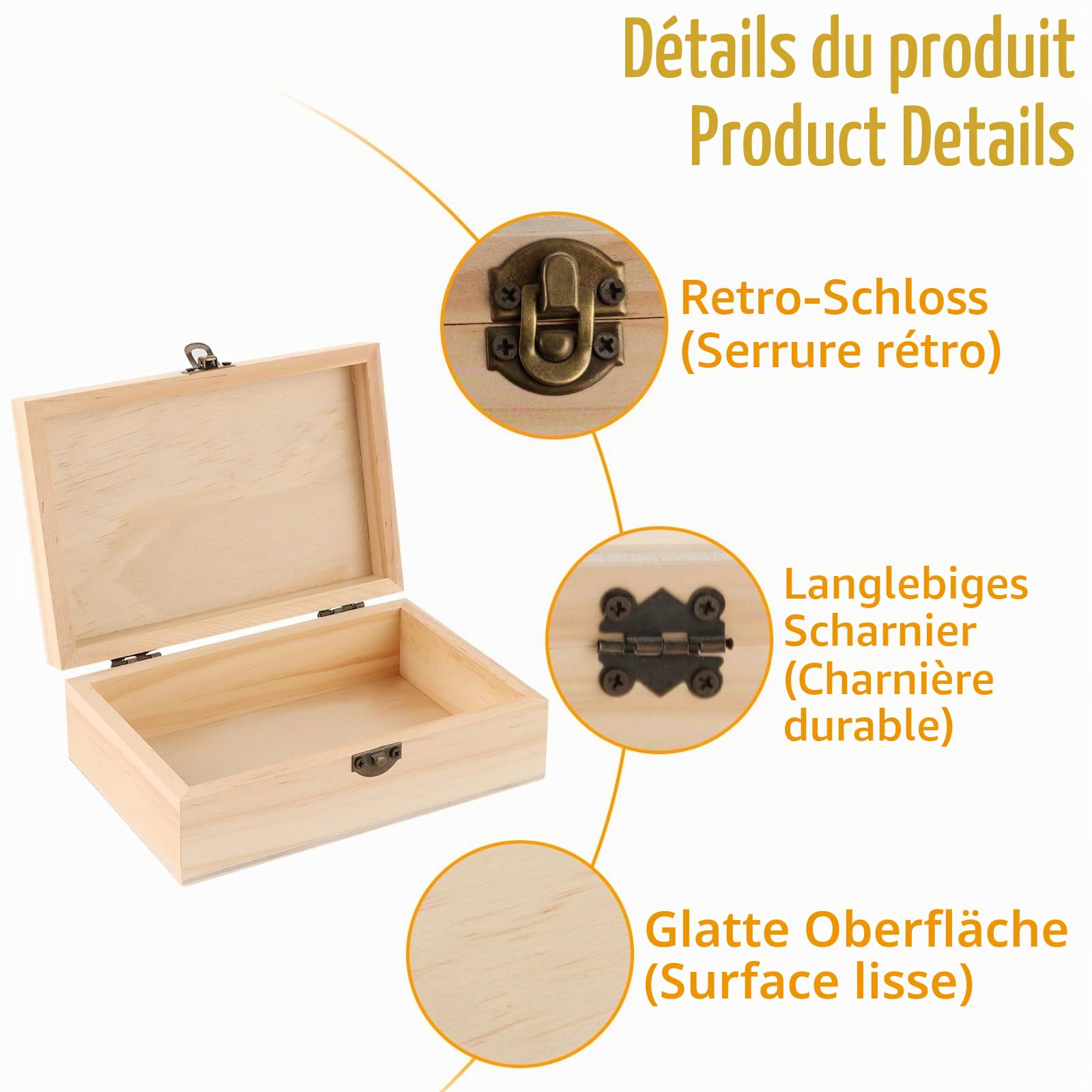 Lot de 10 Boite en Bois avec Couvercle, 15x10x5 cm, Naturel, Coffre en Bois, Petite Boite en Bois, Boite Bois avec Couvercle à Charnière, Boite Rangement Bois pour Bricolage, Bijoux, Bibelots