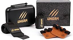Kit Muñequeras Gym y Calleras de Cuero con Estuche Impermeable UNGRA – Wrist Wraps y Grips Antideslizantes para Crossfit, Calistenia y Pesas, Protector de Manos y Muñecas Unisex Talla Única