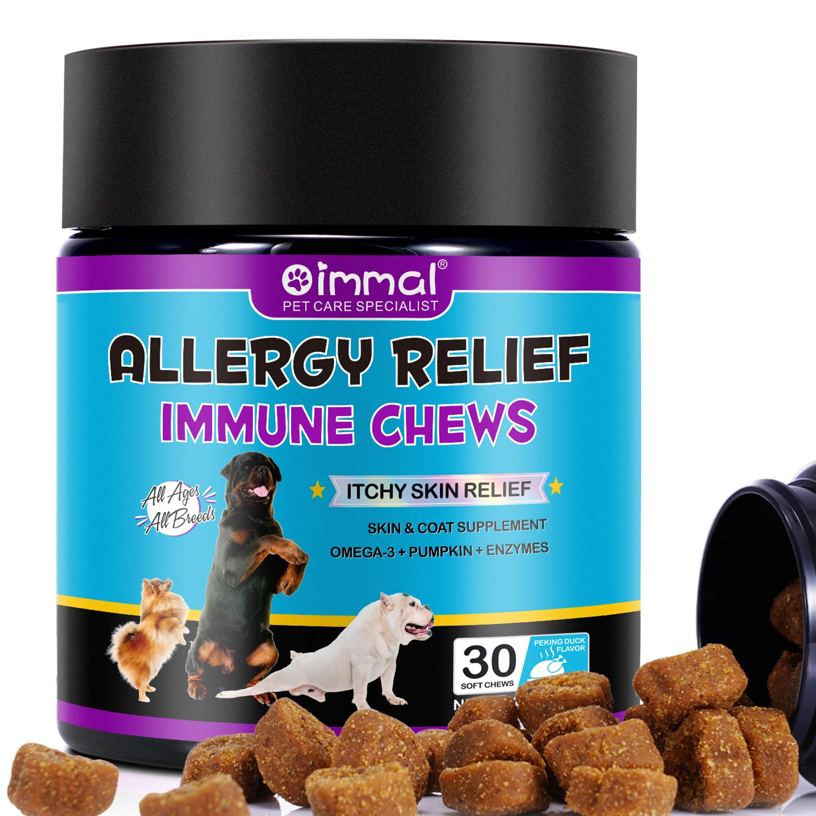 Dog Allergy Relief, Allergy Relief Immune Chews, Anti Itch for Dogs, Eyes, Ears, Skin, Paws, Stop Itching, Licking, Scratching, for All Breeds and Sizes, 30 Chews, Peking Duck Flavor